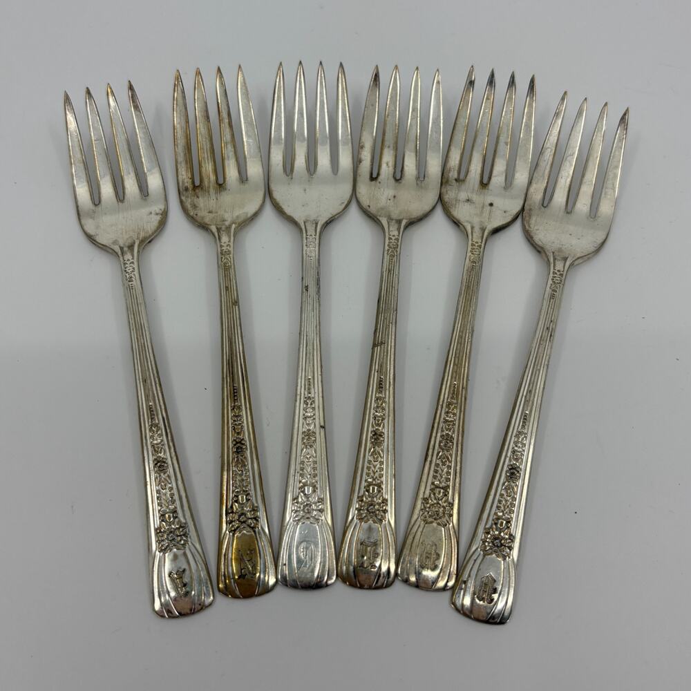Master Silver Plate Forks Lot Of 6 Monogram D Ornate Floral Flatware